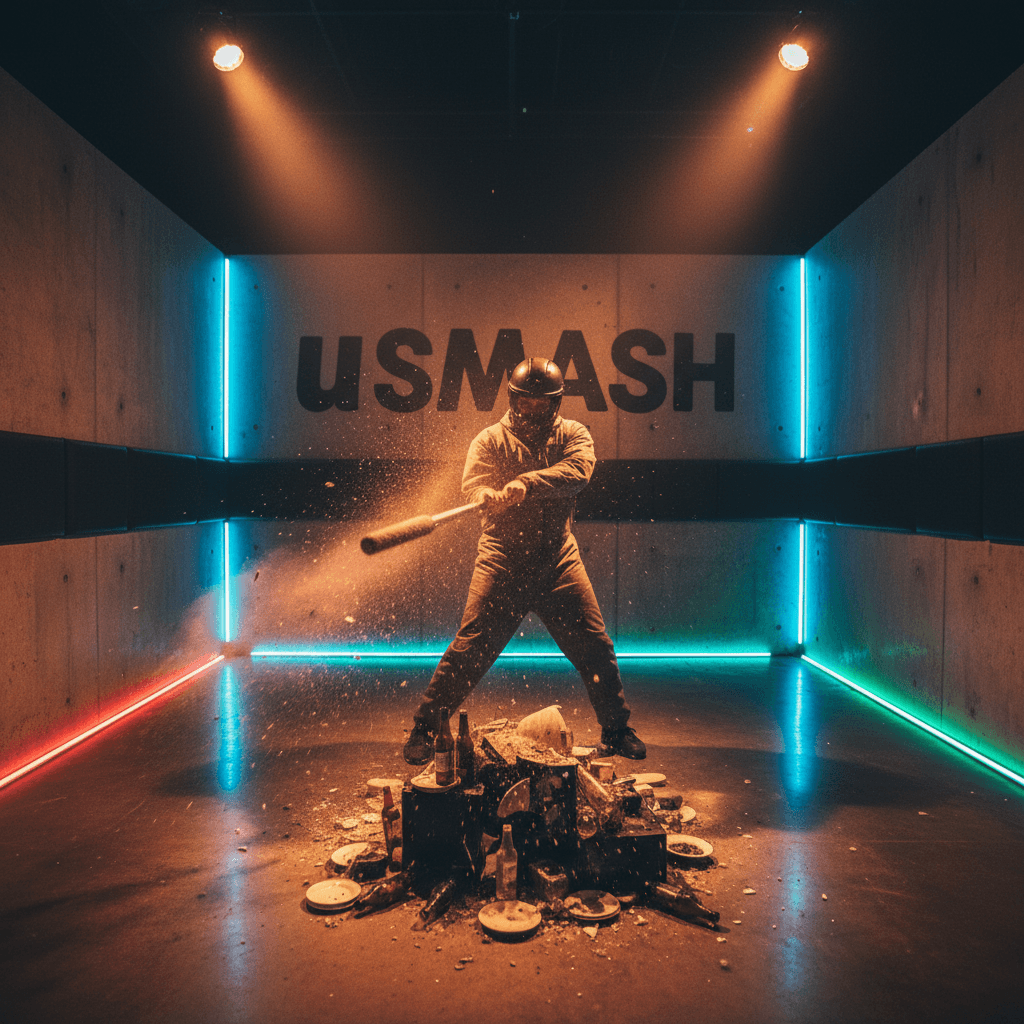 Person swinging bat in uSmash rage room